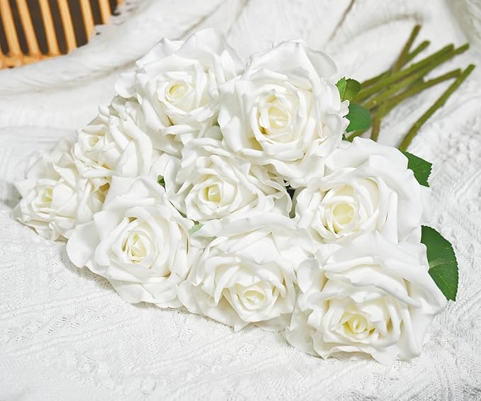 6 Pcs Silk Real Touch Latex Roses, Artificial Single Stem Big Bloom Faux Roses for Home Party Office Wedding Indoor Decor, Floral Arrangements, Table Centerpieces