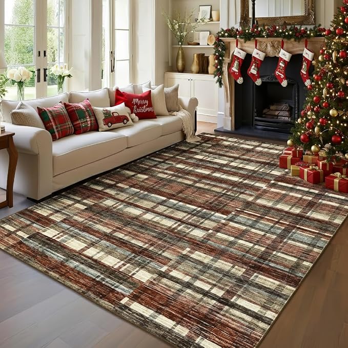 Washable Rug 10x13 Area Rug for Bedroom Modern Christmas Living Room Rug Non Slip Rustic Large Area Rug Soft Non Shedding Throw Rugs Stain Resistant Carpet for Dining Room Nursery 10'x13'