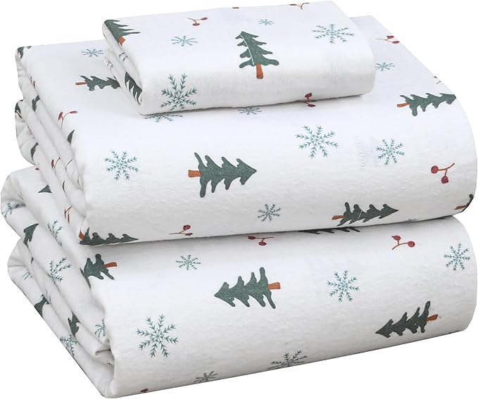 RUVANTI Flannel Sheets Twin XL Size - 100% Cotton Double Brushed Twin XL Sheet Sets, Deep Pockets 16 Inches, All Seasons Breathable & Extra Soft Bed Sheets, Warm & Cozy, 3 Piece, Berry & Pine