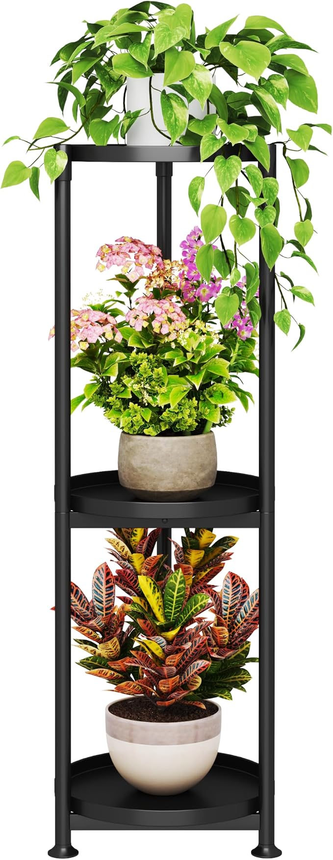 SYQ 3 Tier Plant Stand Indoor Outdoor - 34'' Extra-Tall Metal Plant Stands for Potted Plants Multiple Tiered Plant Shelf Vertical Black Iron Planter Rack Large Flower Pot Holder Table for Patio Corner