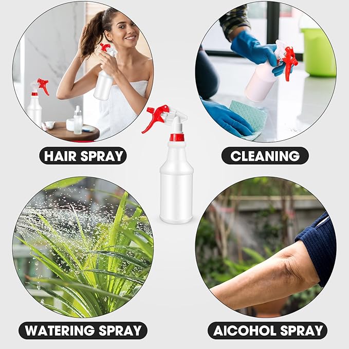 Rtteri 24 Pcs 16 Oz Plastic Spray Bottle for Cleaning Solutions Bulk Empty and Reusable Leak Proof Spraying Bottles for Cleaning, Water, Auto Details, Commercial, Bathroom(Red, White)