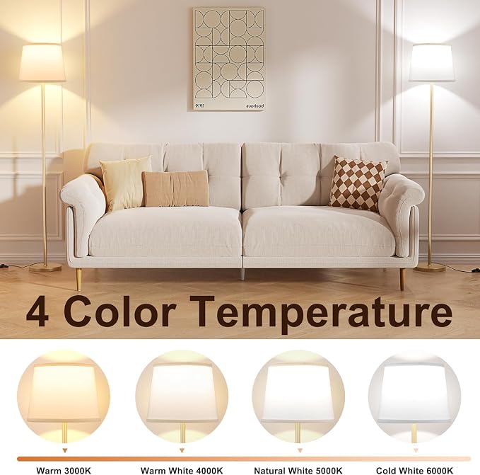 Raexpectis Floor Lamps for Living Room - Modern Gold Floor Lamp with Remote Control, Dimmable Colors Temperature Standing Lamp with LED Bulbs, Tall Lamp for Bedroom Office Kid Room - Brass Gold