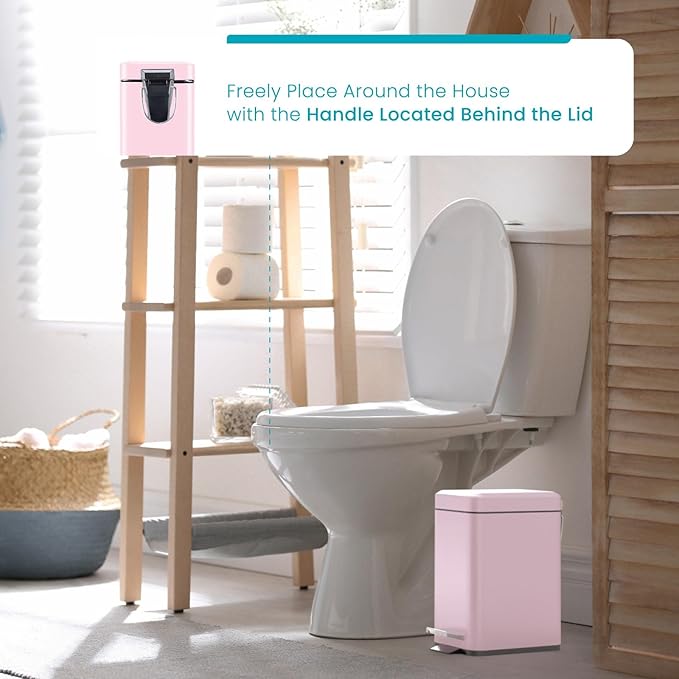 Home Zone Living 3-Pack 1.3 Gallon Small Pink Bathroom Trash Can with Lid and Step Pedal, Stainless Steel Wastebasket with Slim Design for Home and Office, 5 Liters