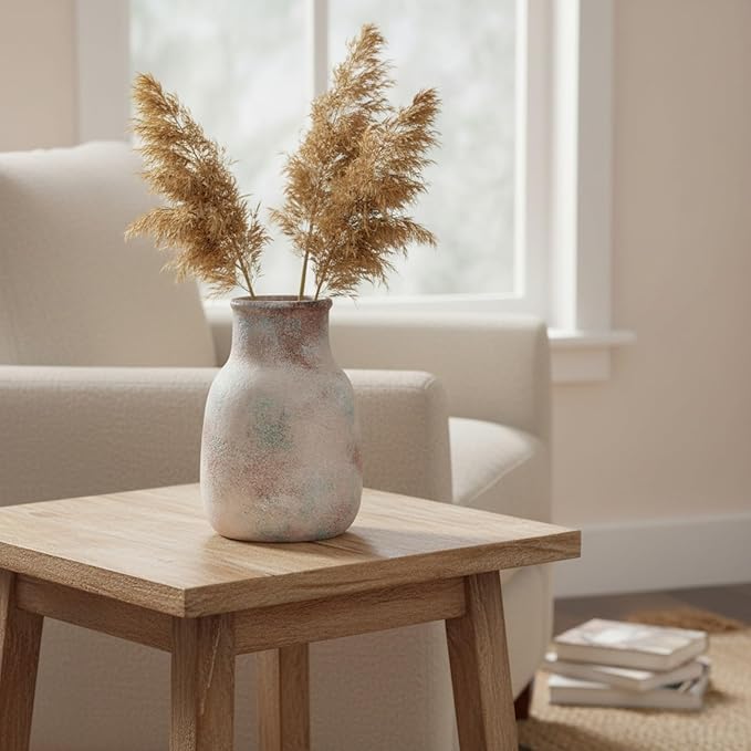 Ceramic Rustic Farmhouse Vase,8.5 Inch Flower Vase Home Decor Vintage Pottery Decorative Vases for House,Living Room Handmade Terracotta Vases Decor for Kitchen,Bedroom,Mantel,Book Shelf,Office,Coffee