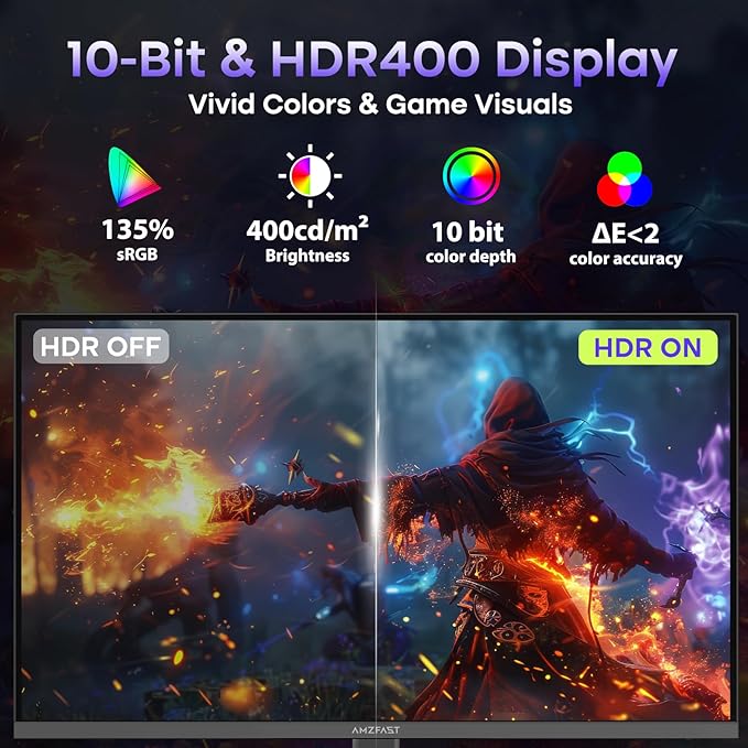 Amzfast 27 Inch Gaming Monitor 320Hz 240Hz WQHD 2560 x 1440p Fast IPS Monitor, 1ms G-SYNC Compatible, HDR400, 135% sRGB, 99% DCI-P3, PIP/PBP, Height Adjustable, HDMI 2.1 x 2&DP 1.4 x 2, G27F6Q MAX