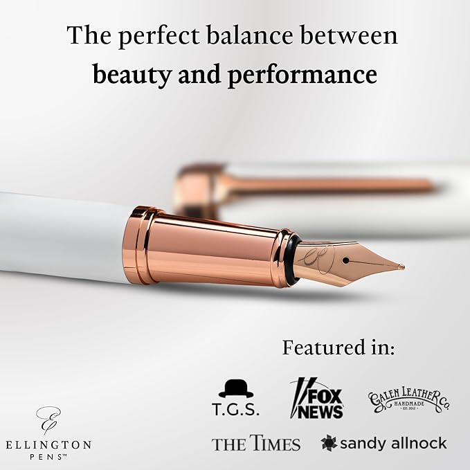 Ellington Pens Luxury Fountain Pen Set - Smooth Fine Nib - Includes 3 Ink Cartridges, Refillable Ink Converter, Gift Box - Fountain Pens For Writing, Calligraphy, Journaling, Sketching (Alpine Rose)