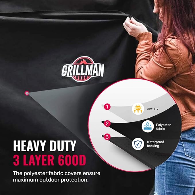 Grillman Premium Grill Cover for Outdoor Grill - Heavy-Duty Waterproof BBQ Grill Cover - Rip-Proof and Wind-Resistant - Large Barbecue Gas Grill Cover for Backyard - Black (60" L x 28" W x 44" H)