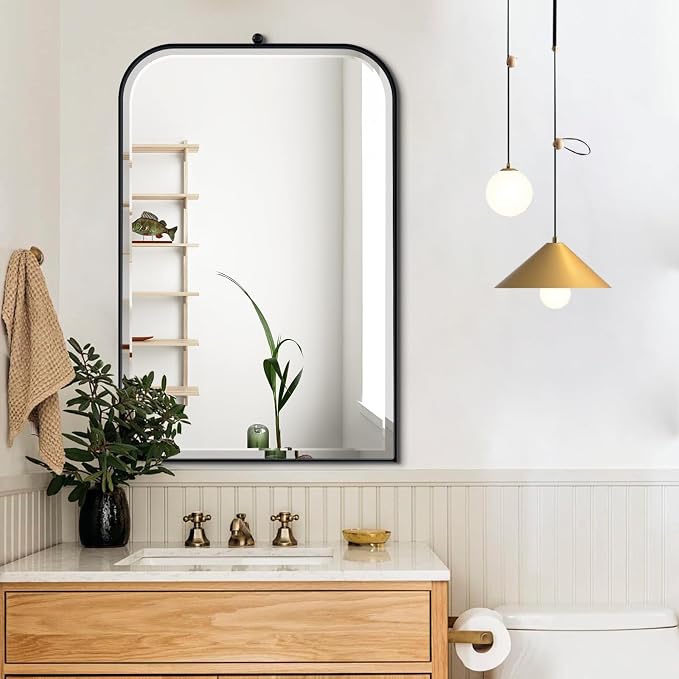 POZINO Rectangle Beveled Mirror, 24"x38" Bathroom Mirror for Over Sink, Modern Vanity Mirrors with Stainless Steel Frame, Black Oblong Wall Mirrors for Living Room Bedroom Entryway Fireplace