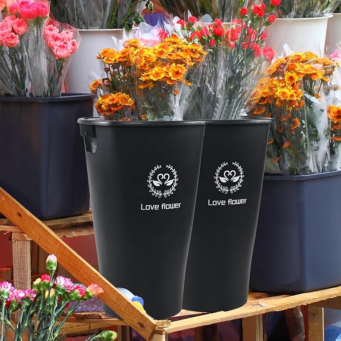 16 Inch Plastic Tall Floral Buckets for Cut Flowers, Set of 4 Wedding Flower Buckets Vase for Wedding Party Decoration, Black