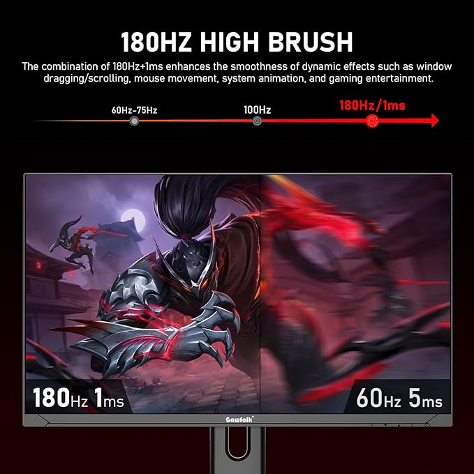 Gawfolk 27 inch 2K QHD(2560×1440) PC Screen, 180Hz Gaming Monitor, 1ms Without Bezel, FreeSync,100% sRGB, 178° Wide Viewing Angle, HDMI2.0 & DisplayPort 1.4, 75 * 75MM Wall Mount Compatible- Black