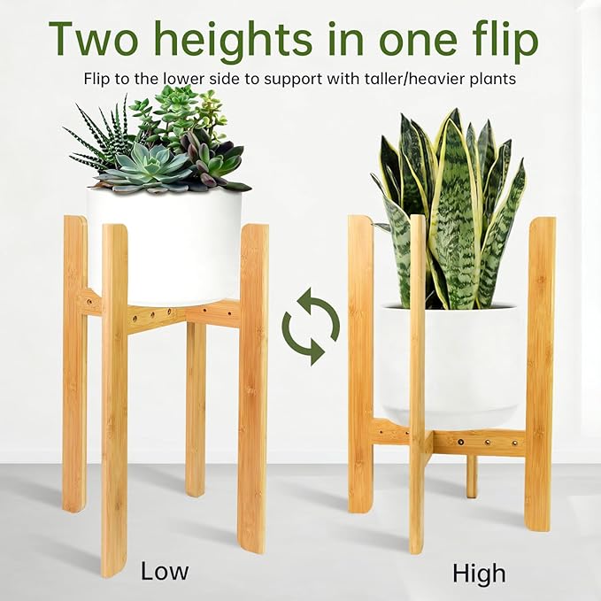 MAVOTER Adjustable Plant Stand Indoor,23.6" Tall Bamboo Mid Century Modern Plants Stands Fits 8-12 Inch Pots,Stable Single Floor Corner Flower Pot Holder for Living Room, Balcony