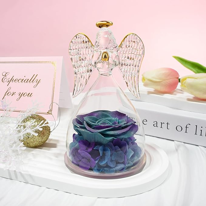Sunia Preserved Flower Rose Gift for Women - Mother's Day Birthday Gifts for Mom Wife Grandma, Glass Angel Figurines Forever Real Roses Gifts for Her Valentine Day Thanksgiving﻿ (Starry Sky)
