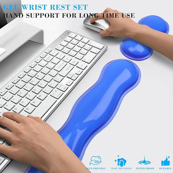 Gel Wrist Rest for Keyboard and Mouse, Wrist Rest for Keyboard, Mouse Wrist Support, Pain Relief, Cool Touch, Non-Skid, Mouse Wrist pad