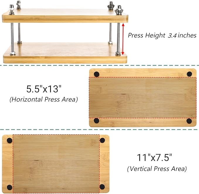 Noamus 13"x7.5" Book Press, Large Bamboo Paper Press Bookbinding, Portable Binding Supplies with Anti-Slip Mat, Handmade Flower Pressing Tools for DIY, Beginners Craft Enthusiasts, Easy Assemble