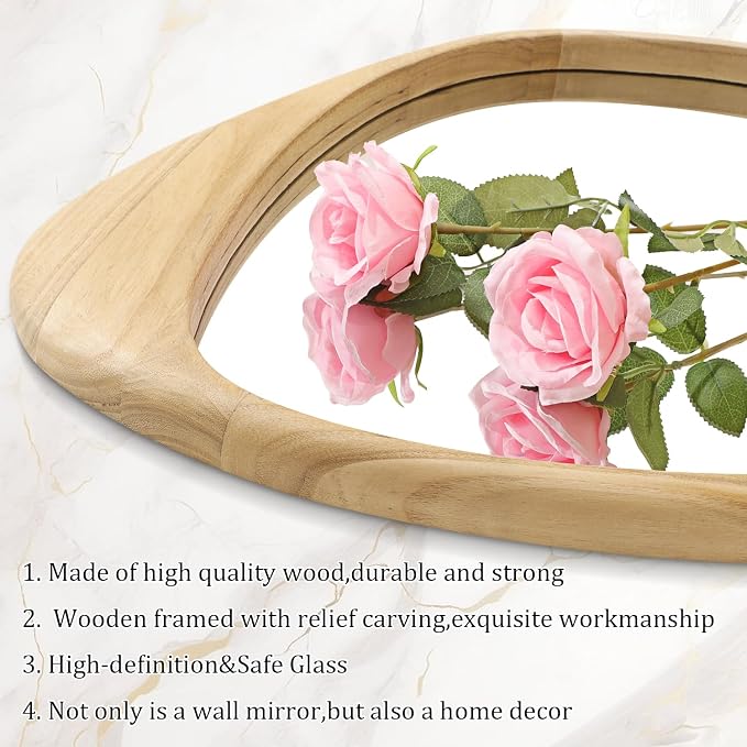AAZZKANG Large Wall Mirror with Irregular Wood Framed 24"x16" Decorative Asymmetrical Hanging Mirrors for Bathroom Bedroom Living Room Entryway