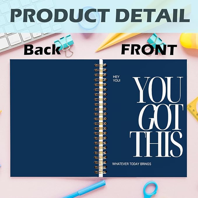 Yhtrg You Got This Inspirational Notebooks Journal, Motivational Spiral Journal Notebook for Women, Dark Blue Motivational Positive Notebooks for Office School Supplies, 5.5x8.3 Inch