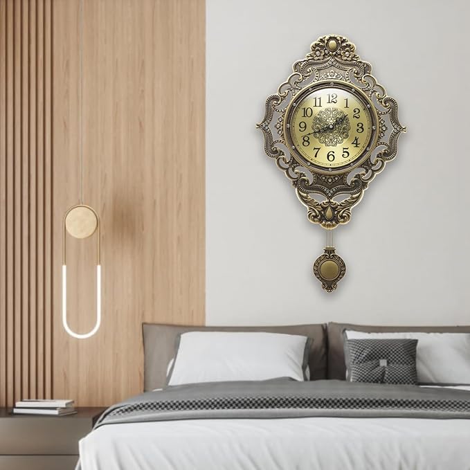Aero Snail Bronze Pendulum Wall Clock, Handcrafted Hollow Metal Silent Wall Clock, Rhinestones Decoration Vintage Pendulum Clock, Decorative Hanging Clock for Living Room Bedroom Home, Office