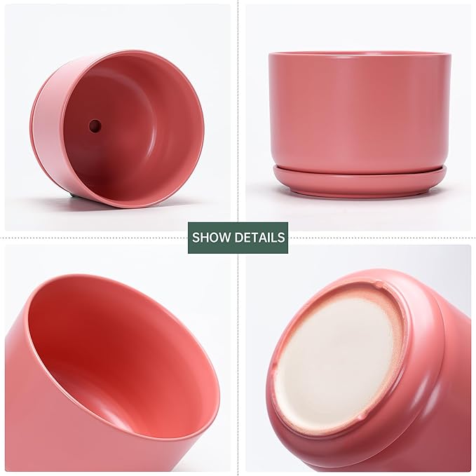 Ton Sin Ceramic Plant Pot with Drainage Hole and Saucer for Indoor Plants, Decorative Round Flower Pot for House Plants, Succulent Orchid Planter(Matte Orange)