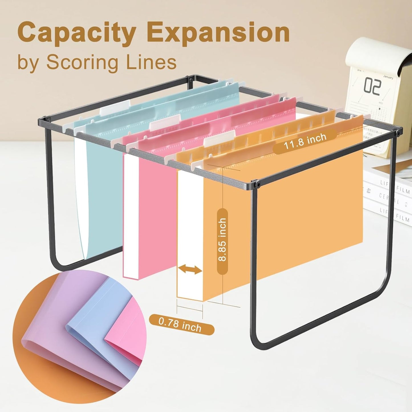 Surcotto Hanging File Folders - Letter Size, 18-Pack Reinforced Plastic with 1/5-Cut Tabs | Ideal for Home & Office