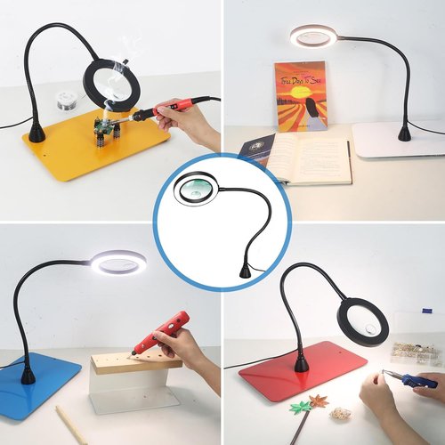 NEWACALOX Magnetic Magnifying Lamp - 10X & 5X Magnification, 3 Color Modes, Flexible Gooseneck