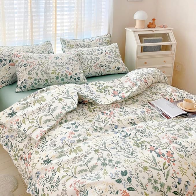VM VOUGEMARKET Green Comforter Set Full Size Soft Microfiber Bedding Set Forest Theme Botanical Comforter with 2 Pillowcases for Girls Women