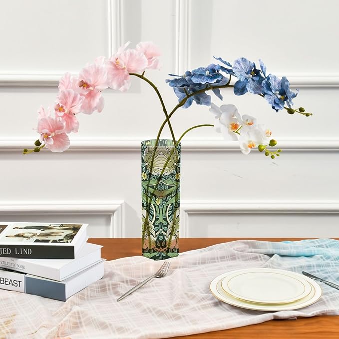 Vase Plastic Vase Elegant Cylinder Flower Vase Shatterproof Decorative Centerpiece for Home Table Office Weddings Events (11.8 x 3.9 in)