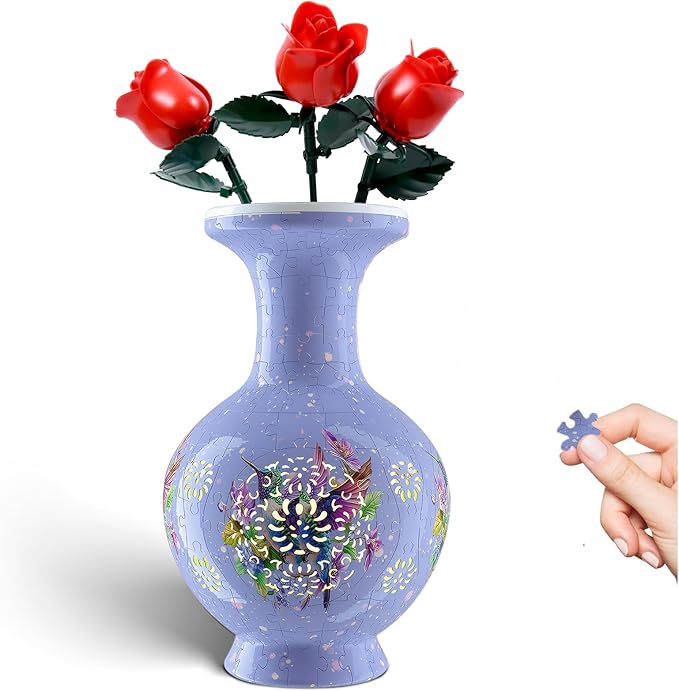 3D Puzzle Vase for Adults, 200 Curved Pieces DIY LED Vase, Unique Craft Kit for Home Decoration, Creative Hobby Gift for Women, Ideal Housewarming & Birthday Gifts (Lavender Bloom Pattern)