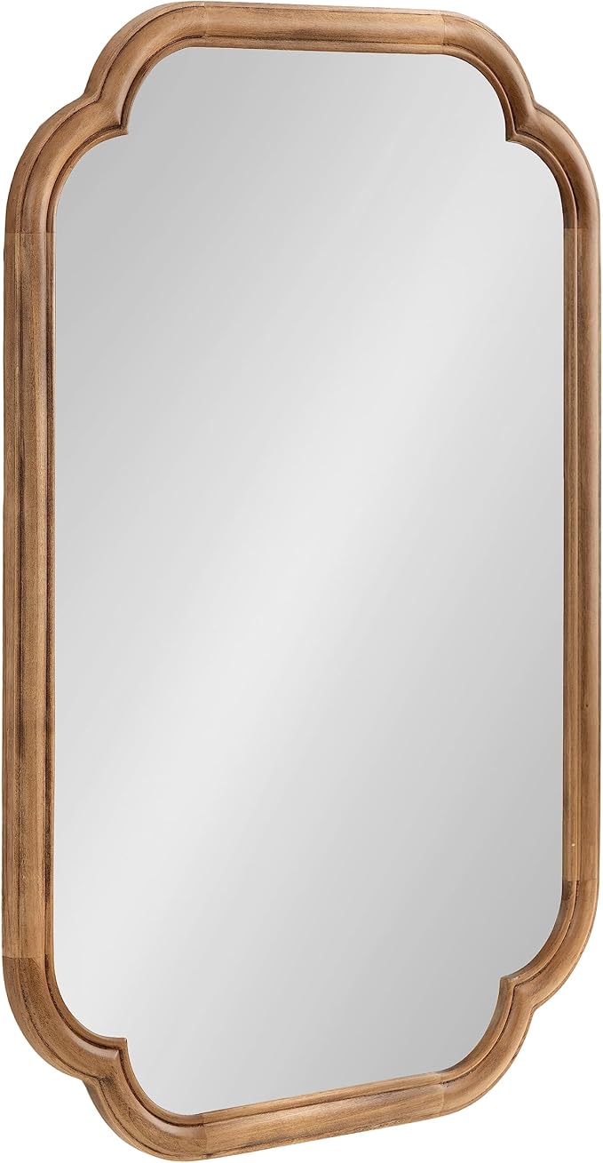 Kate and Laurel Glenby Transitional Scalloped Wall Mirror, 24 x 36, Rustic Brown, Wooden Farmhouse Bathroom Mirror with Rounded and Stepped Frame Profile