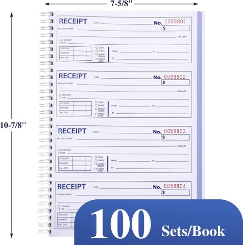 Regine Switzerland 6 Pack Receipt Books - Carbonless 3-Part Spiral Bound | 7-5/8" x 10-7/8" Size