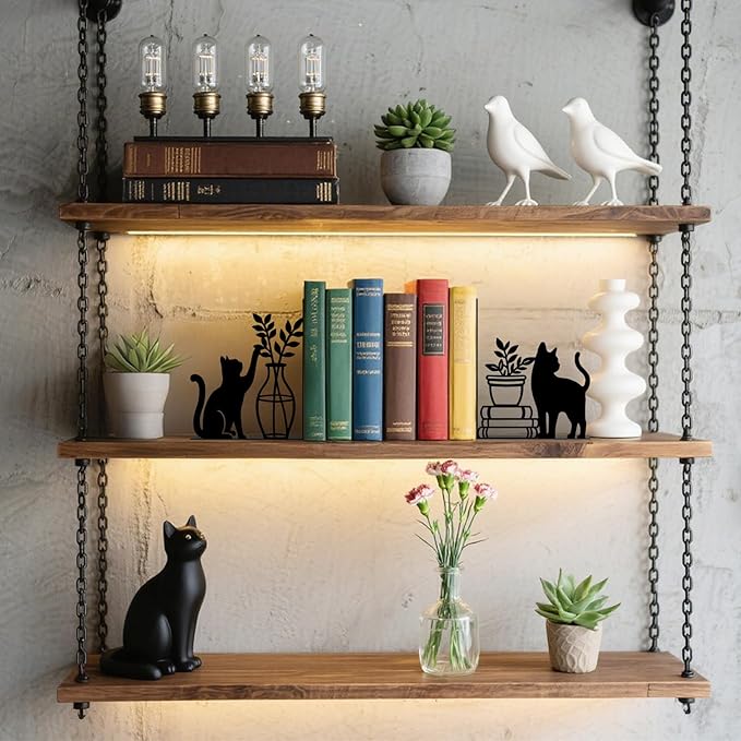 Cat Metal Bookends Cute Cat Book Ends for Shelves Bookshelf Home Office Desk Decorative Bookshelf Decor Gift for Cat Lovers and Reading Enthusiasts