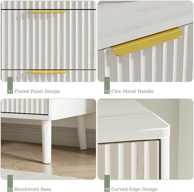 LYNSOM Fluted 9 Drawer Dresser for Bedroom, 55" Wide Modern Chest of Drawers with Curved Profile Design and Metal Handles, Wood Dresser TV Stand & Storage Organizer for Bedroom, Hallway, White