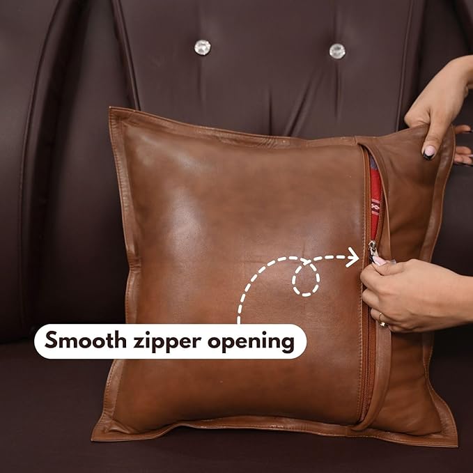 D DOLLY LAMB Lambskin Leather Pillow Cover - Sofa Cushion Case - Decorative Throw Covers for Living Room & Bedroom, 20x20 Inches - Dark Antique Brown Box