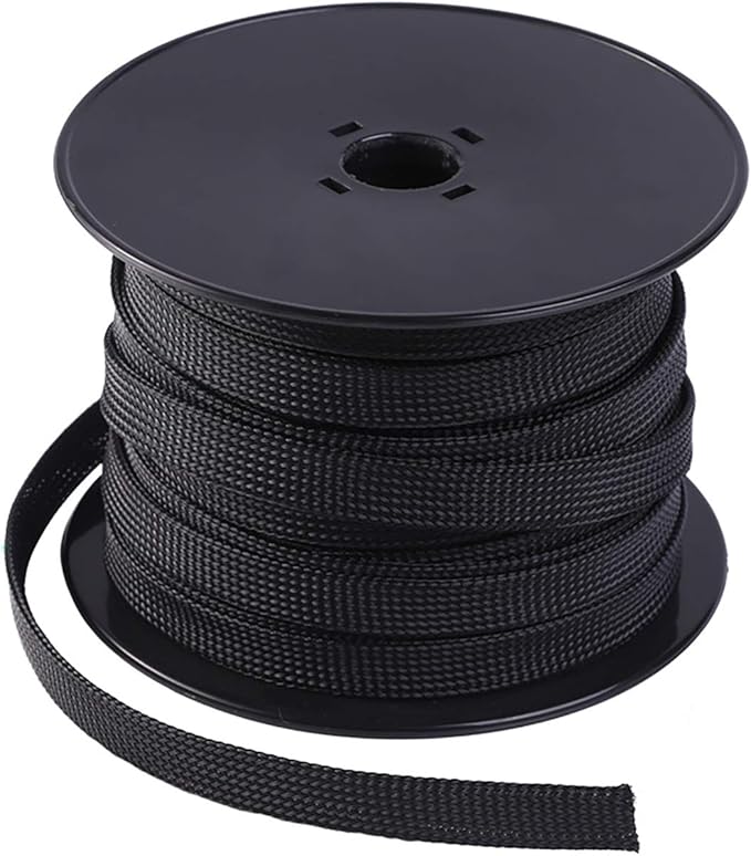 Keco 100ft – 1/8 inch PET Expandable Braided Cable Sleeve – Wire Sleeving for Audio Video and Other Home Device Cable Automotive Wire - Black