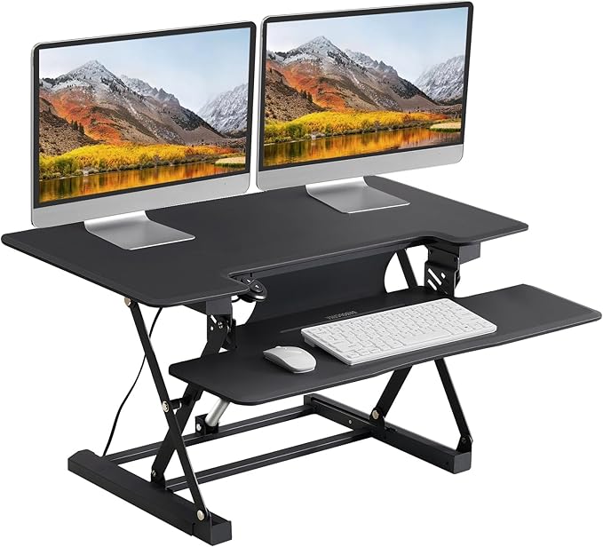 46" Electric Standing Desk Converter, Dyropcurv Series Height Adjustable Computer Desk Ergonomic Home Office Desk for Adults, Sit to Stand Desk with Quiet Motor, Dark Gray