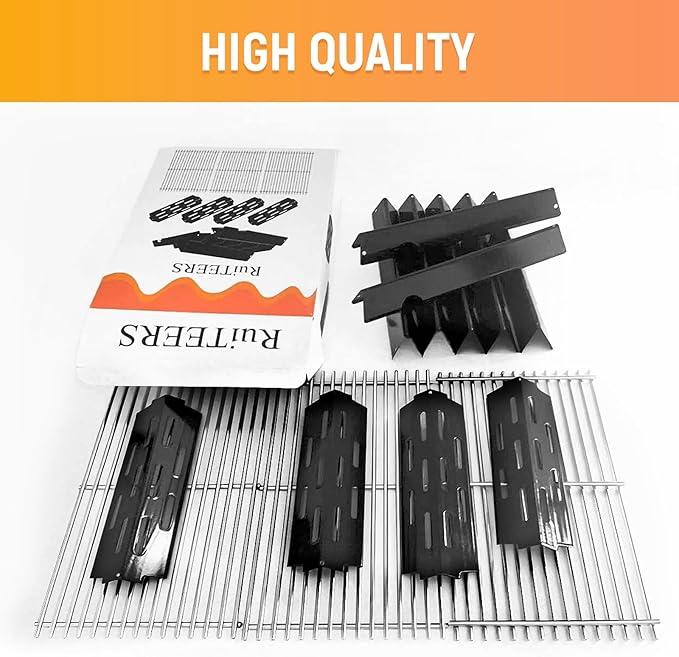 RuiTEERS Grill Grate and Flavorizer Bars Heat Deflector Grill Parts for Weber Genesis 2 GS4 Grates 66089, 66097, 66041, 66033, 66796, Weber Genesis II E-410, E-435, S-435, SE-410, Porcelain Steel