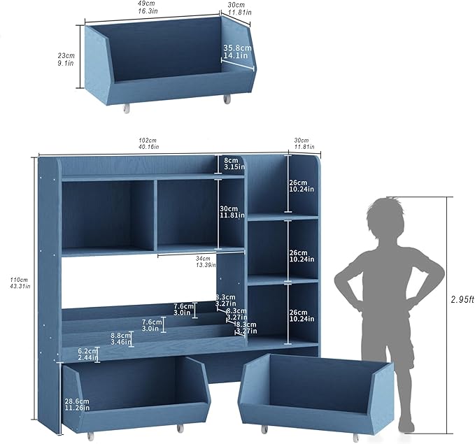 Bookshelf Toy Storage Organizer, Kids Bookshelf and Cabinet for Boys and Girls, Muti-Functional Kids Display Bookcase and Storage Bin with Moveable Drawers for Children Nursery Room