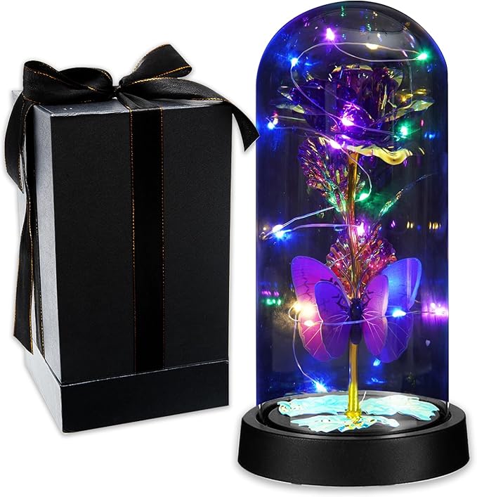 Birthday Gifts for Women Forever Rose with Colorful Lights in Glass Dome Eternal Flowers for Mom Christmas Valentines Day for Grandma Glass Flowers
