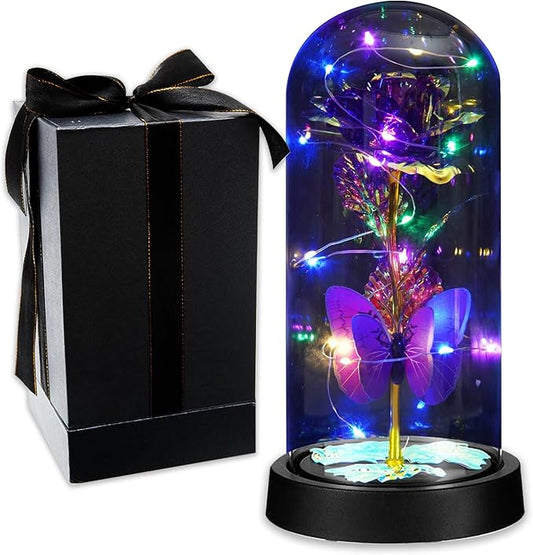 Birthday Gifts for Women Forever Rose with Colorful Lights in Glass Dome Eternal Flowers for Mom Christmas Valentines Day for Grandma Glass Flowers