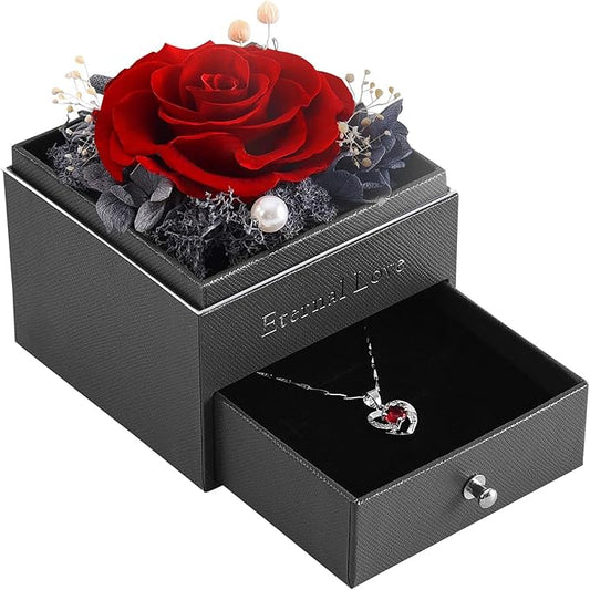 SHOKUTO Preserved Rose,Birthday Gifts for Women Mom Girlfriend,Gifts for Mom Grandma Wife Daughter Sister,Jewelry Boxes with Necklace