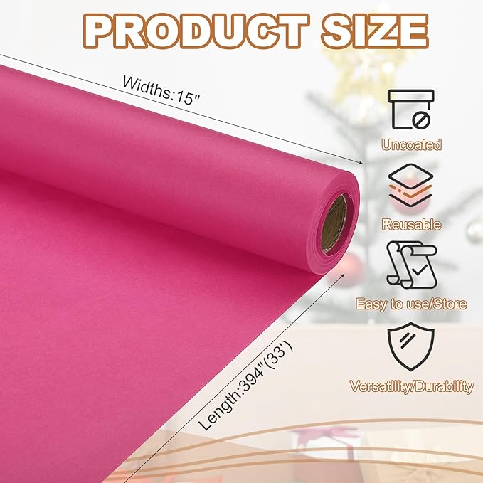 PATIKIL Wrapping Paper, 15" x 394"(33') 70 GSM Craft Paper Roll Kraft Packing Paper for Poster Bulletin Board, Gift Wrapping, Dark Pink