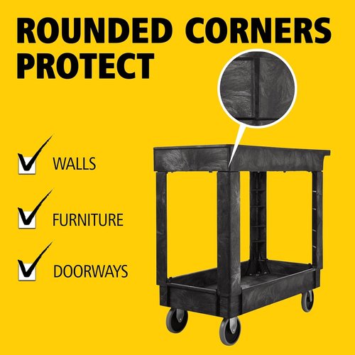 Rubbermaid Commercial Products 2-Shelf Utility Cart - 300-Pound Capacity, Black with Lipped Shelves