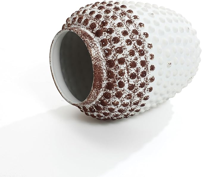 LuxenHome Ceramic Flower Vase,Rustic Decorative Vase for Home Decor,Vintage White and Brown Beaded 12-Inch Tall Urn Vase Shelf Decor Room Decor Entry Way Table Home Decor