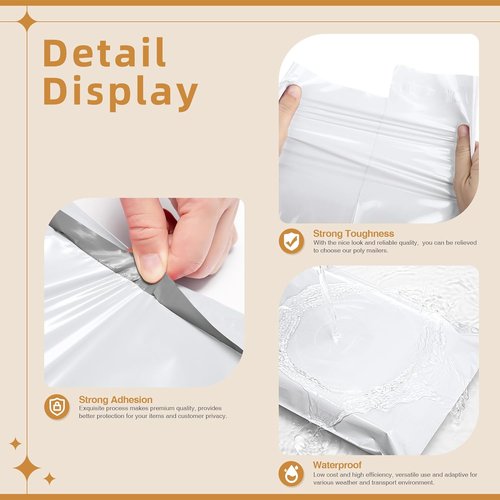 Fuxury Poly Mailers - 250 Pcs Waterproof Mailing Envelopes for Clothing | Strong Adhesive, 24x36" (White)