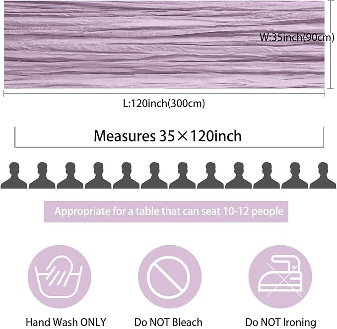 12 Pack 10Ft Cheesecloth Table Runner 35x120 Inch Boho Gauze Table Runner Cheese Cloth Long Table Runner Romantic Table Runner for Wedding Bridal Shower Birthday Party Table Decor (Light Purple)