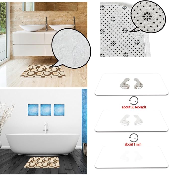 Mid Century Modern Bath Mat Abstract Atomic Geometric Retro 1950s Brown Bathroom Kitchen Toilet Rugs,16x24 Inch