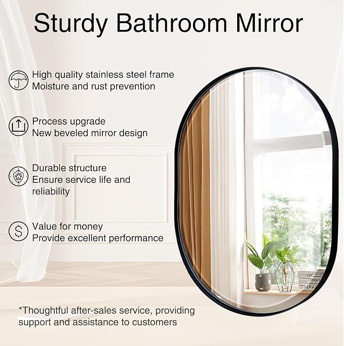 POZINO Oval Beveled Mirror, 22"x30" Bathroom Vanity Mirror Over Sink, Pill Shaped Capsule Wall Mounted Mirrors, Modern Oblong Mirrors for Living Room Bedroom Entryway, Hangs Vertically or Horizontally