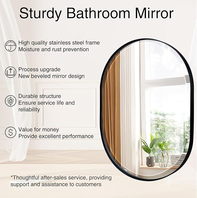 POZINO Oval Beveled Mirror, 24"x36" Bathroom Vanity Mirror Over Sink, Pill Shaped Capsule Wall Mounted Mirrors, Modern Oblong Mirrors for Living Room Bedroom Entryway, Hangs Vertically or Horizontally