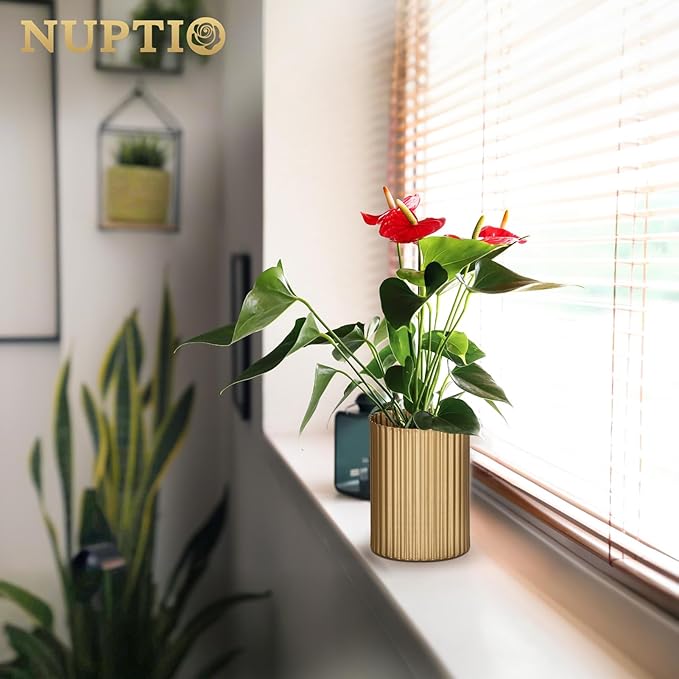 NUPTIO Gold Flower Vases for Centerpieces: 6 Pcs 5.1 inch Metal Flower Vase Flowers Stand Wedding Centerpieces for Tables Centerpiece Table Decorations