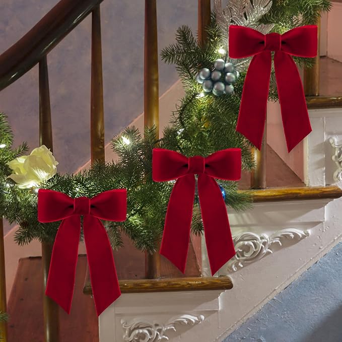 10 Yards Red Velvet Ribbon 1 1/2 Inch for Christmas Tree,Reds Velvet Christmas Ribbon for Gift Wrapping Crafts Bow Wreath Holiday Decorations (Red)