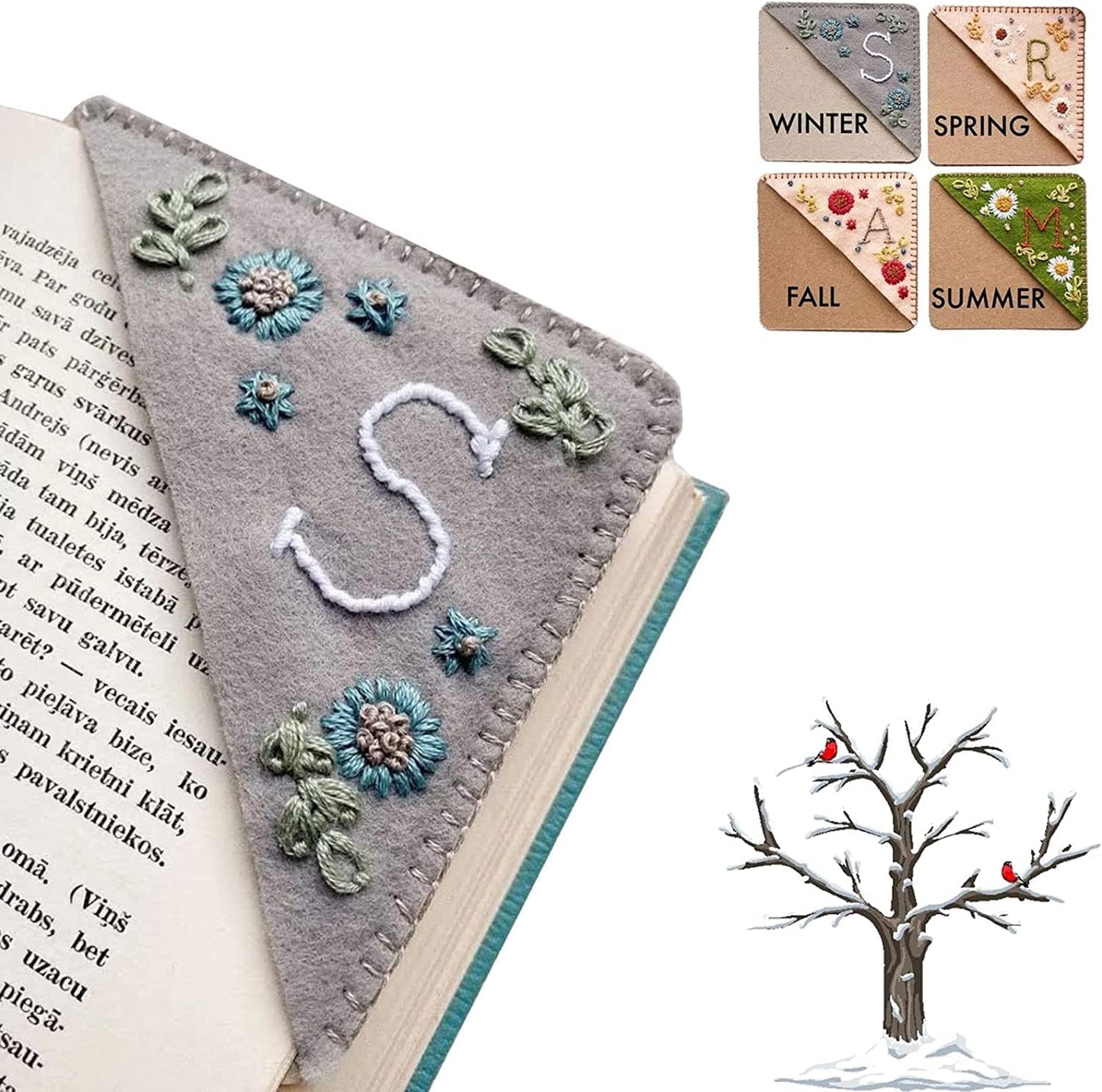 Skiennix Personalized Hand Embroidered Corner Bookmark - Cute Flower Design | Ideal Gift for Book Lovers